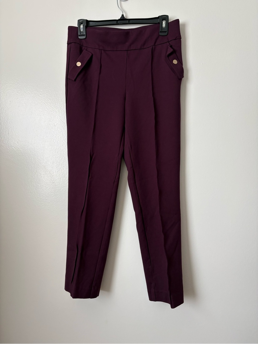 Anne Klein Plum Straight Leg Ponte Pants with Gold Buttons